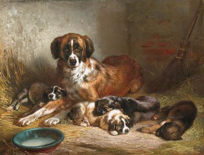 Benno Adam Bernese Mountain Dog and Her Pups Sweden oil painting art